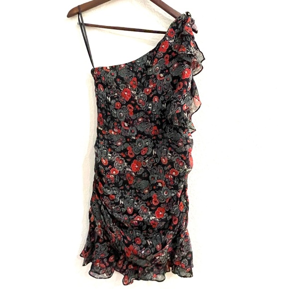 NWT Veronica Beard Ruched Floral Ruffled One Shoulder Mini Dress - Picture 9 of 14